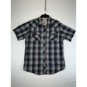 Coastal Shirt Mens Extra Large Gray Blue Plaid Western Short Sleeve Button Up